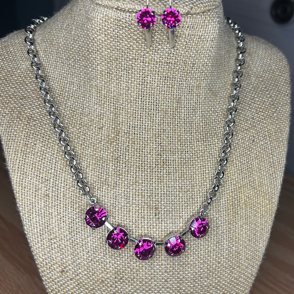 Elegant Pink Crystal Necklace and Earring Set